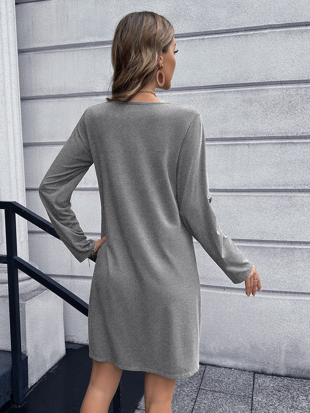 Button Down V-Neck Mini Dress - Witcheasy