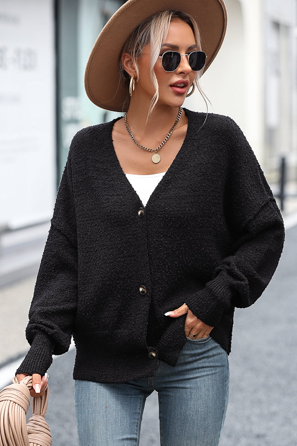 Button-Up Dropped Shoulder Cardigan - Witcheasy