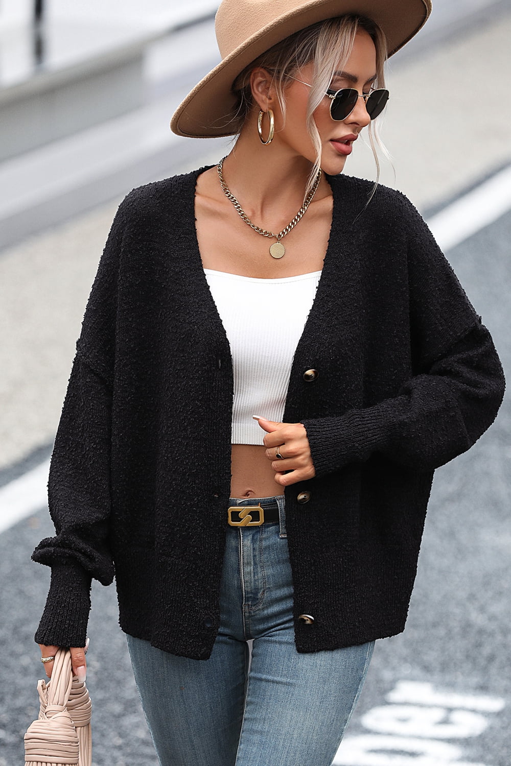 Button-Up Dropped Shoulder Cardigan - Witcheasy