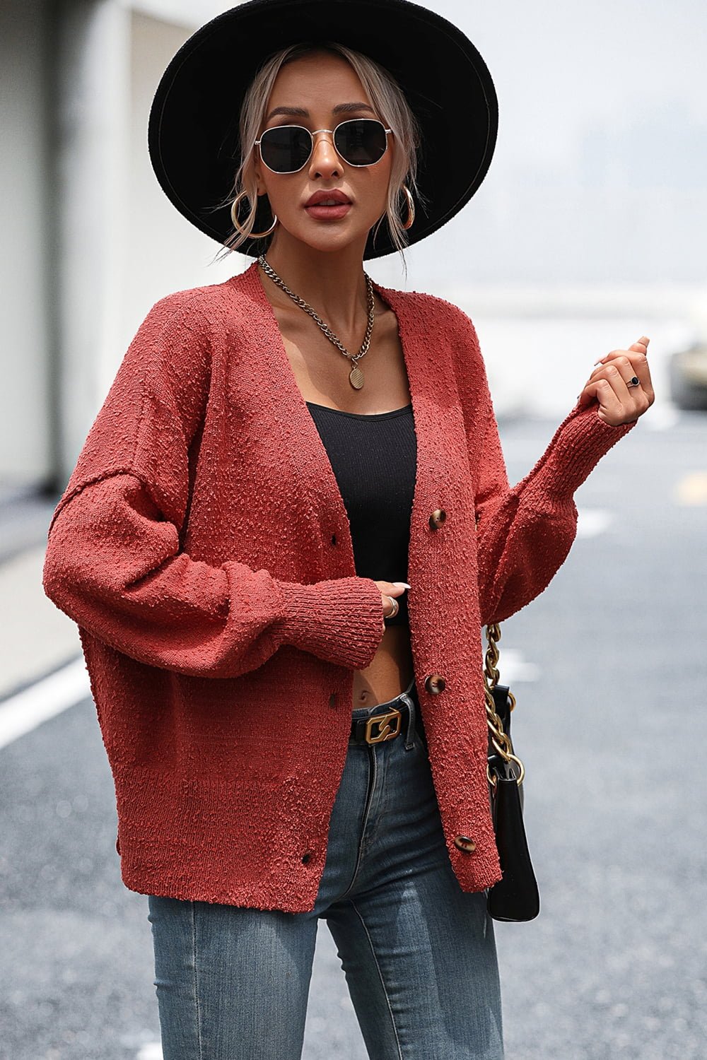 Button-Up Dropped Shoulder Cardigan - Witcheasy