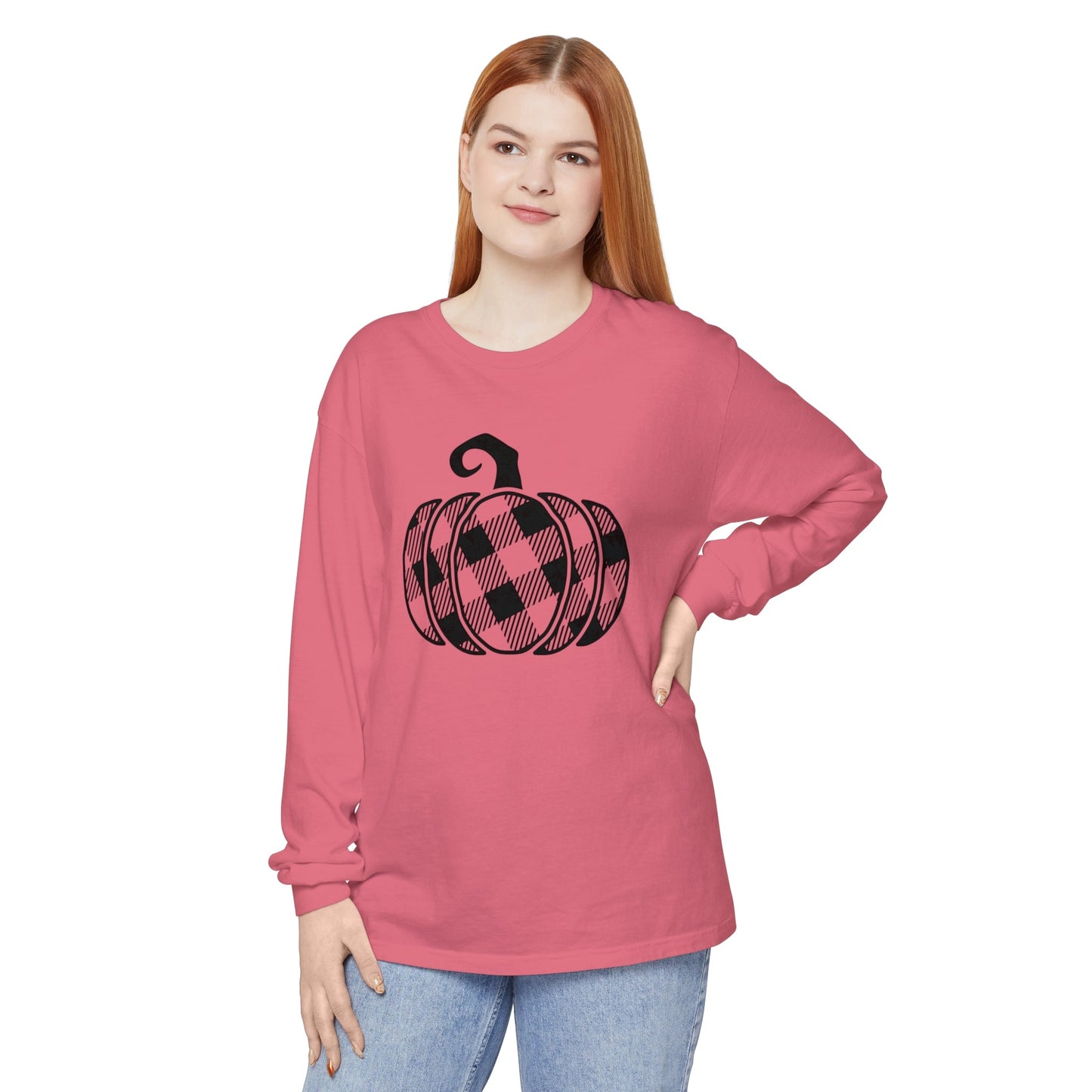 Checkered Pumpkin Unisex Long Sleeve T-Shirt - Witcheasy