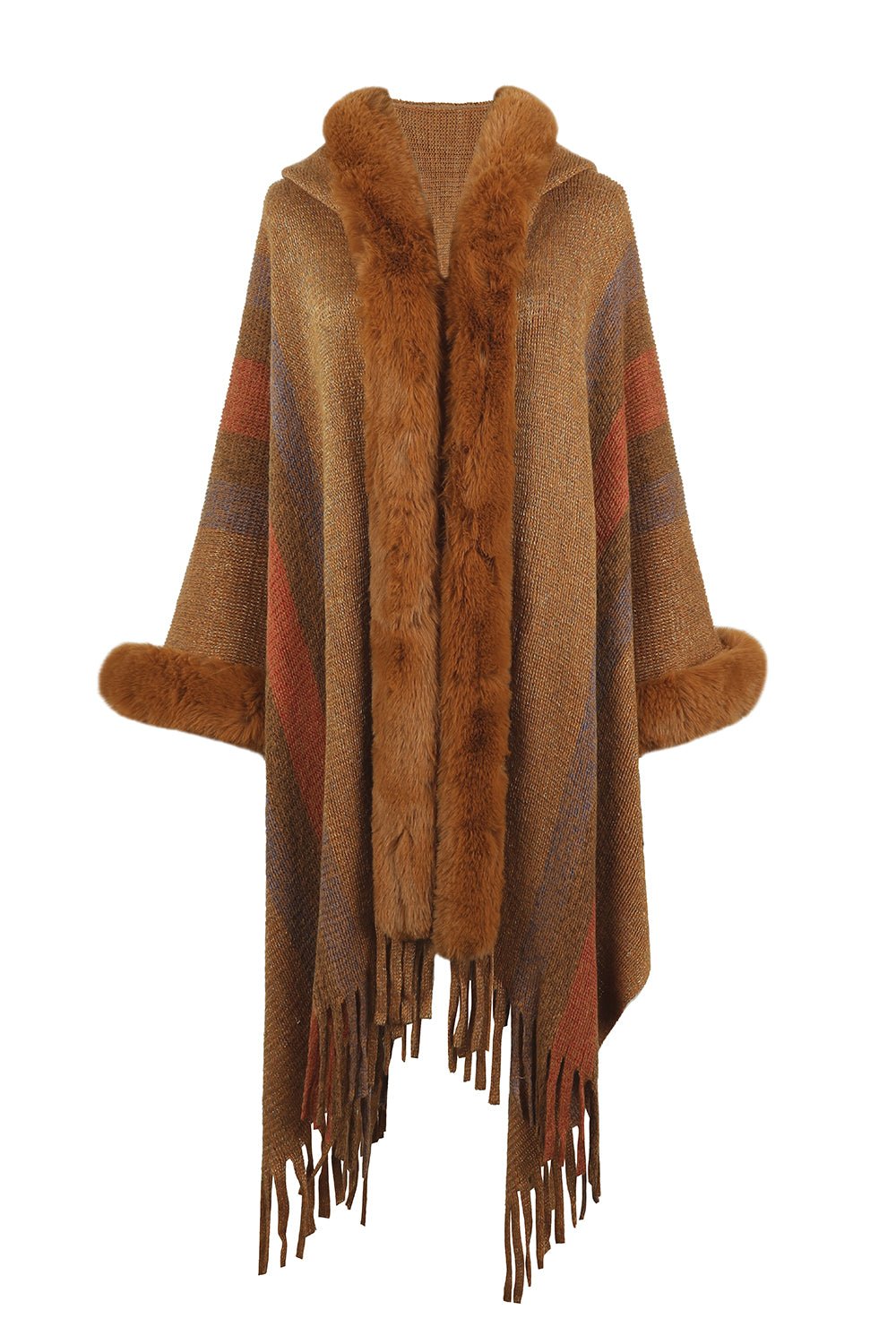 Color Block Fringe Detail Poncho - Witcheasy