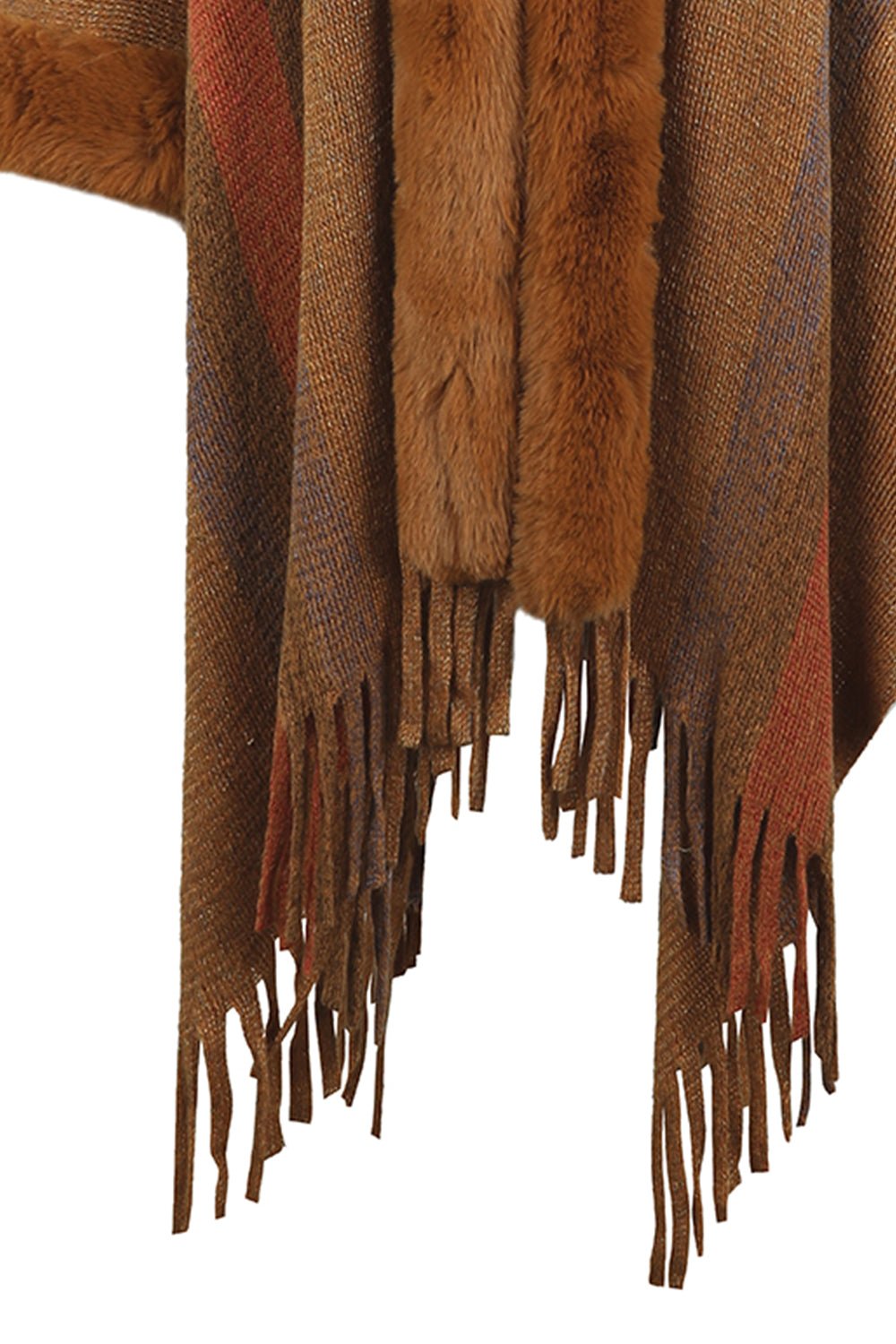 Color Block Fringe Detail Poncho - Witcheasy
