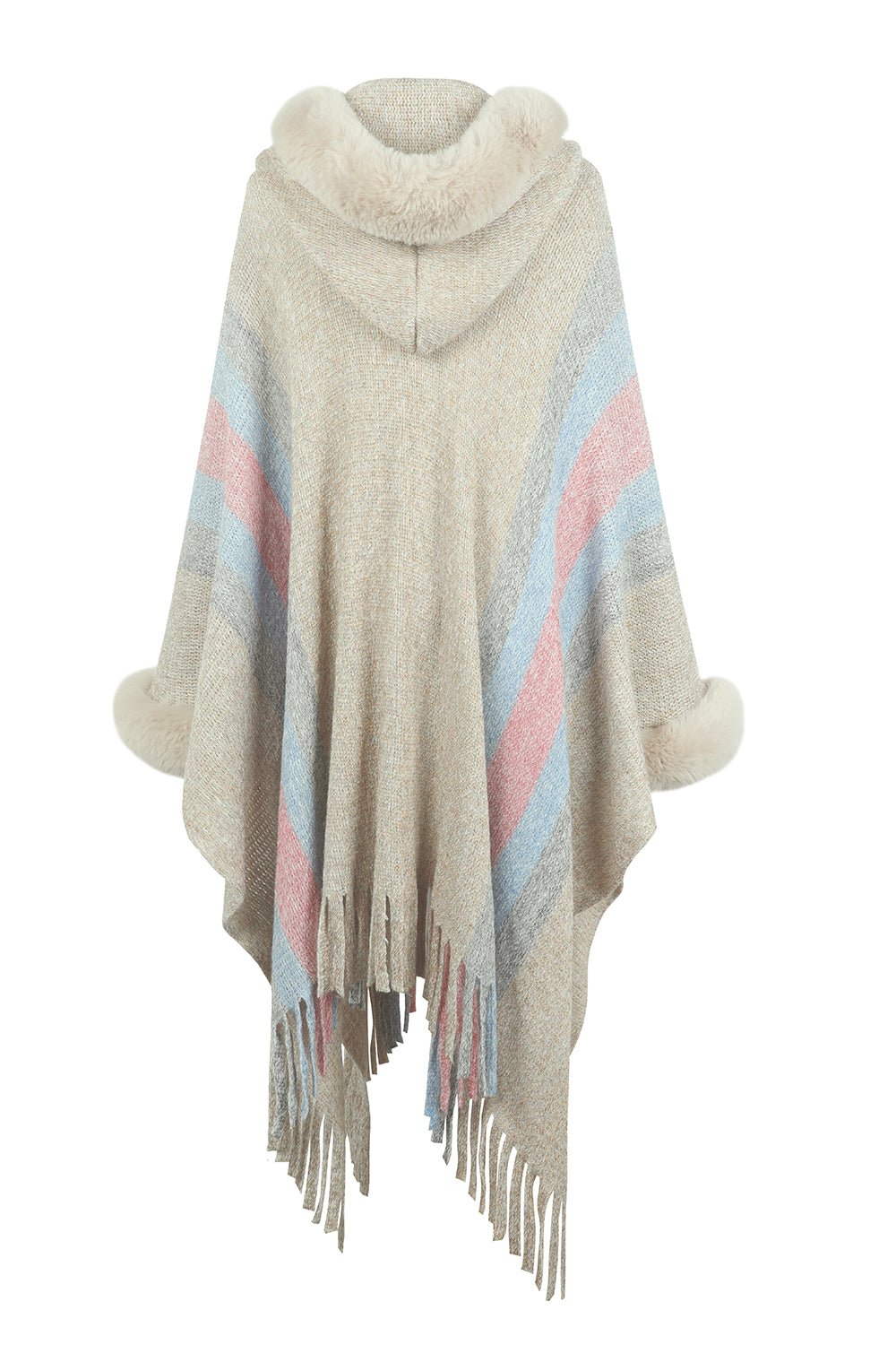 Color Block Fringe Detail Poncho - Witcheasy