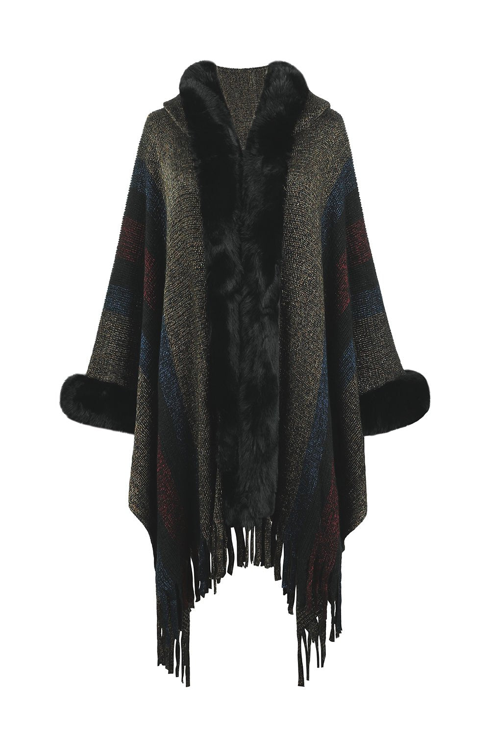 Color Block Fringe Detail Poncho - Witcheasy
