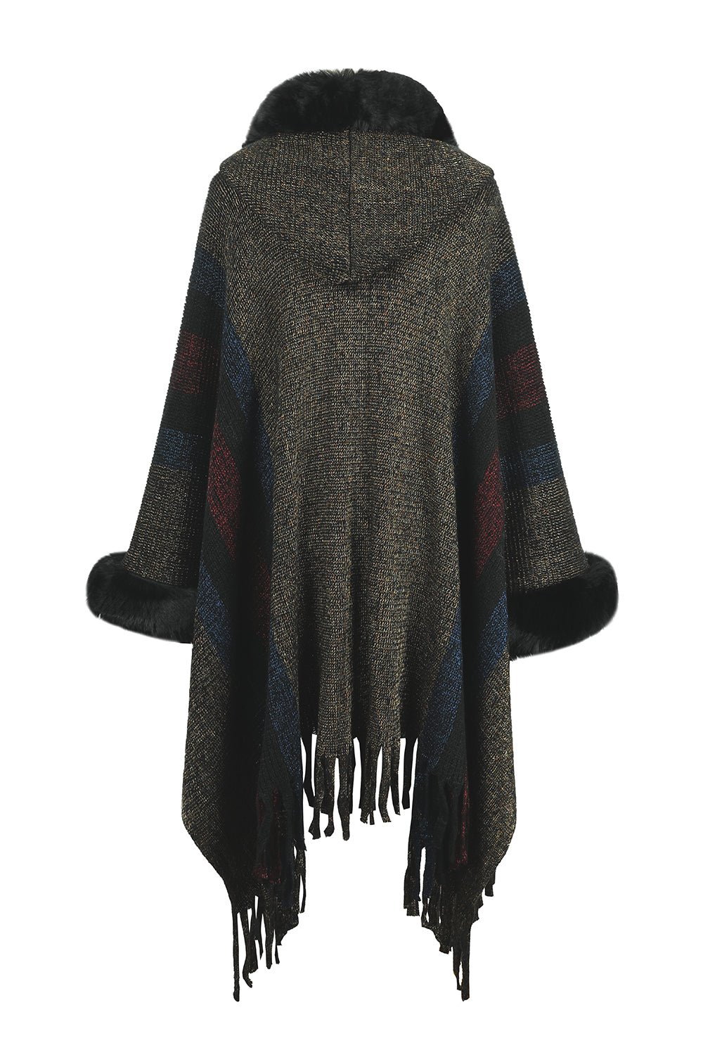 Color Block Fringe Detail Poncho - Witcheasy