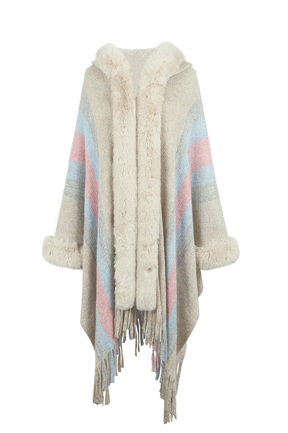 Color Block Fringe Detail Poncho - Witcheasy