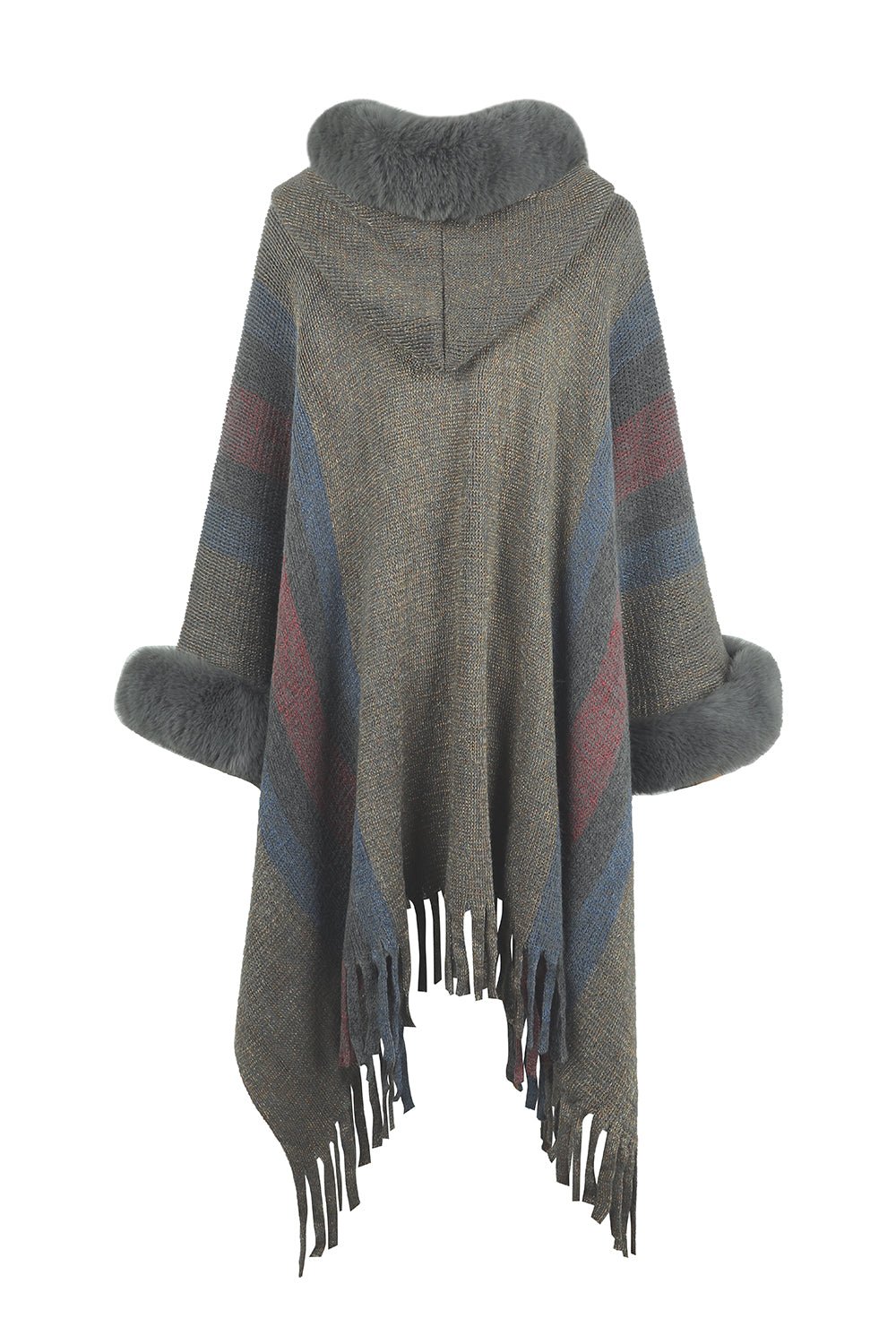 Color Block Fringe Detail Poncho - Witcheasy