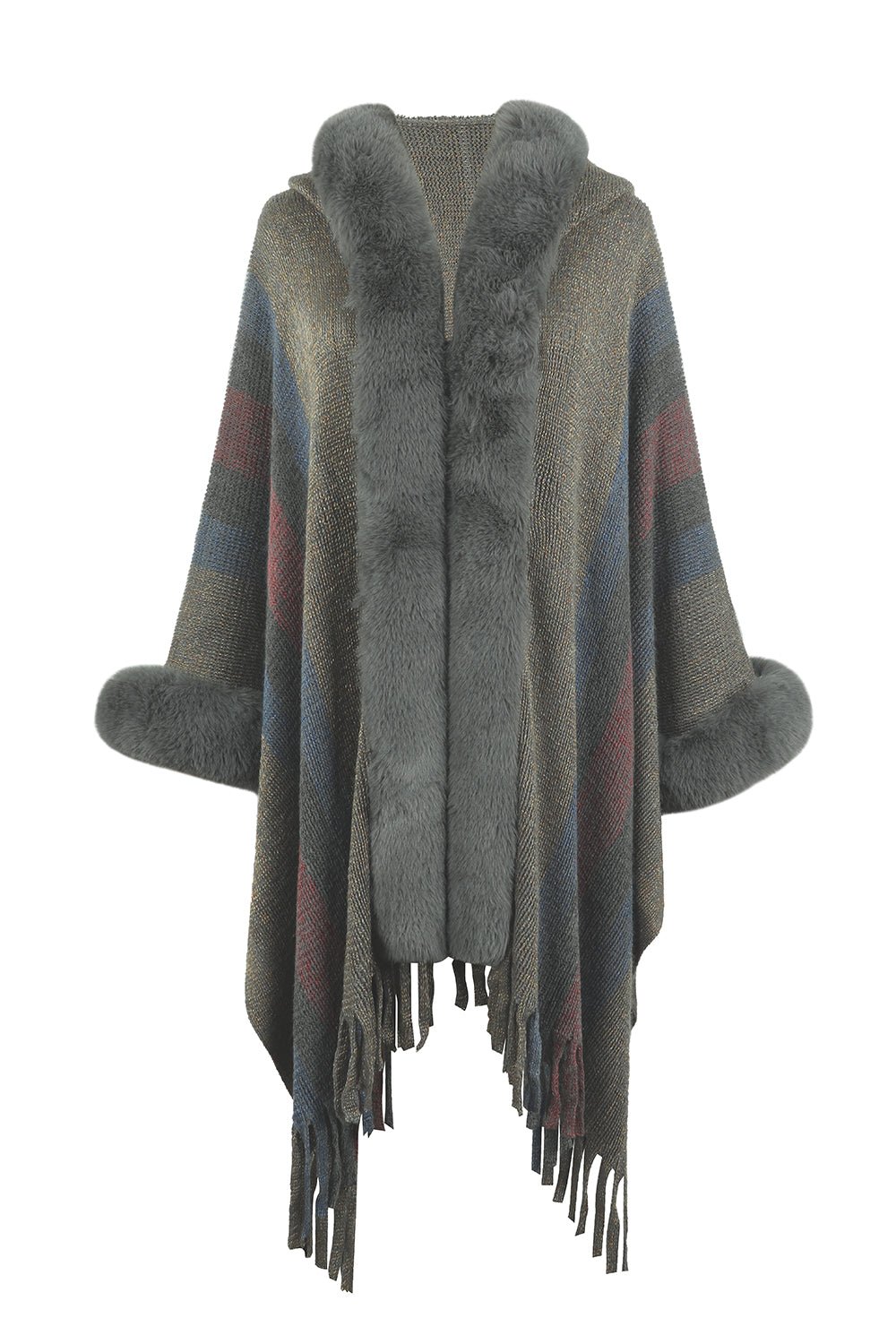 Color Block Fringe Detail Poncho - Witcheasy