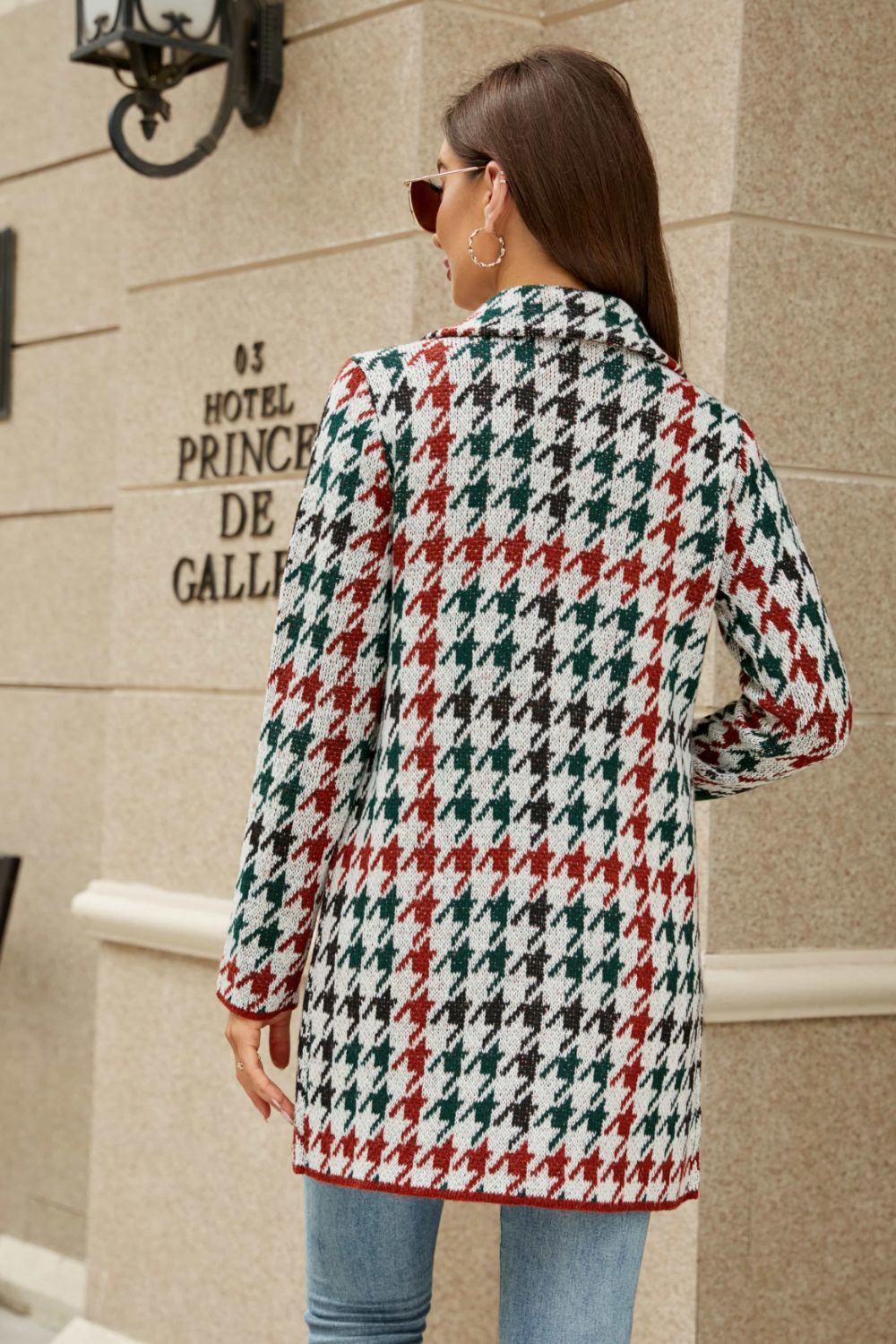 Double Take Printed Open Front Lapel Collar Cardigan with Pockets - Witcheasy