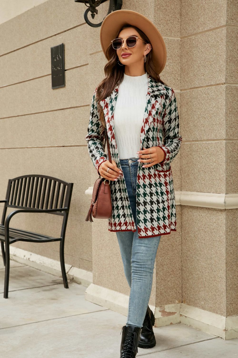 Double Take Printed Open Front Lapel Collar Cardigan with Pockets - Witcheasy