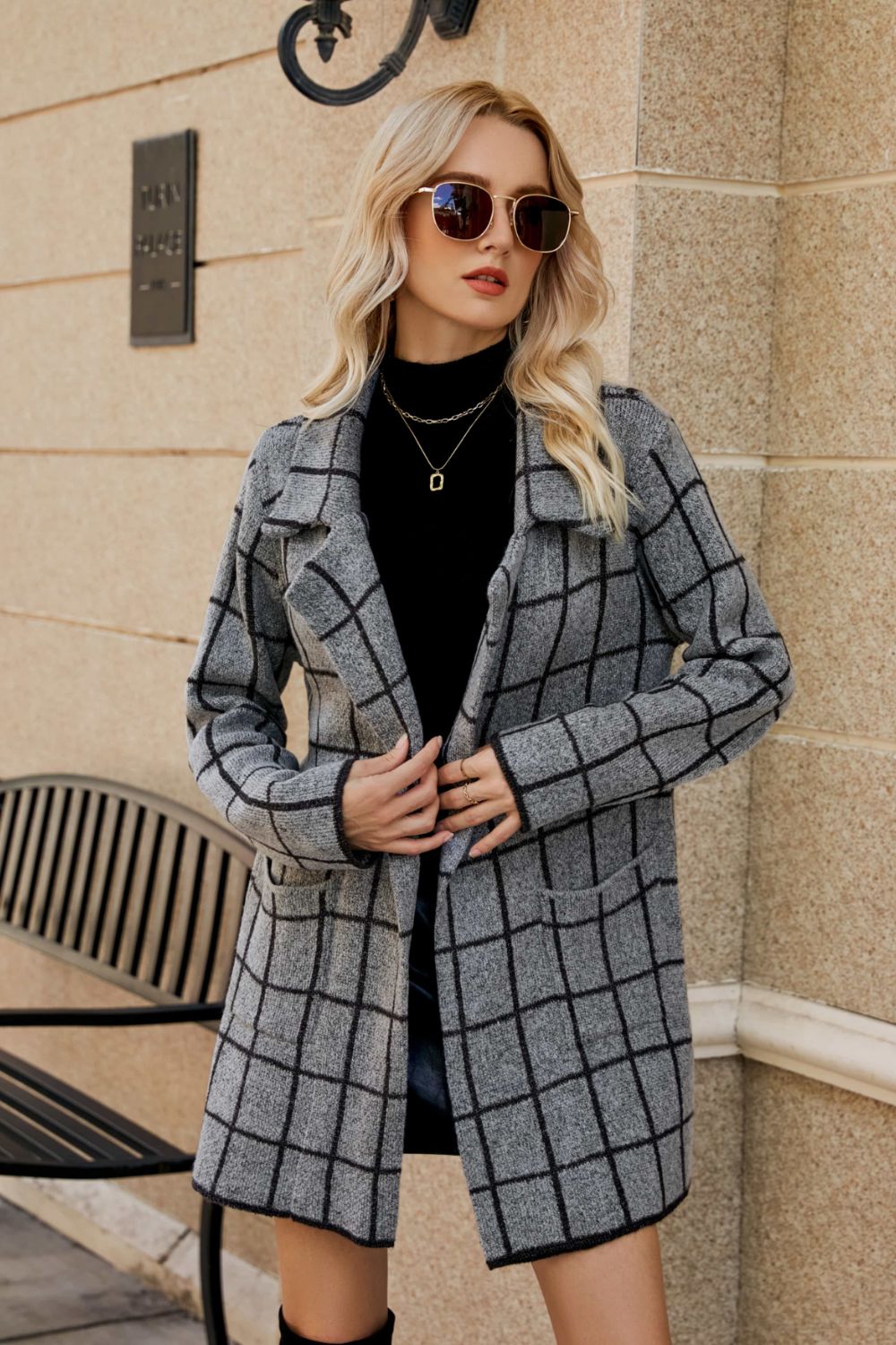 Double Take Printed Open Front Lapel Collar Cardigan with Pockets - Witcheasy