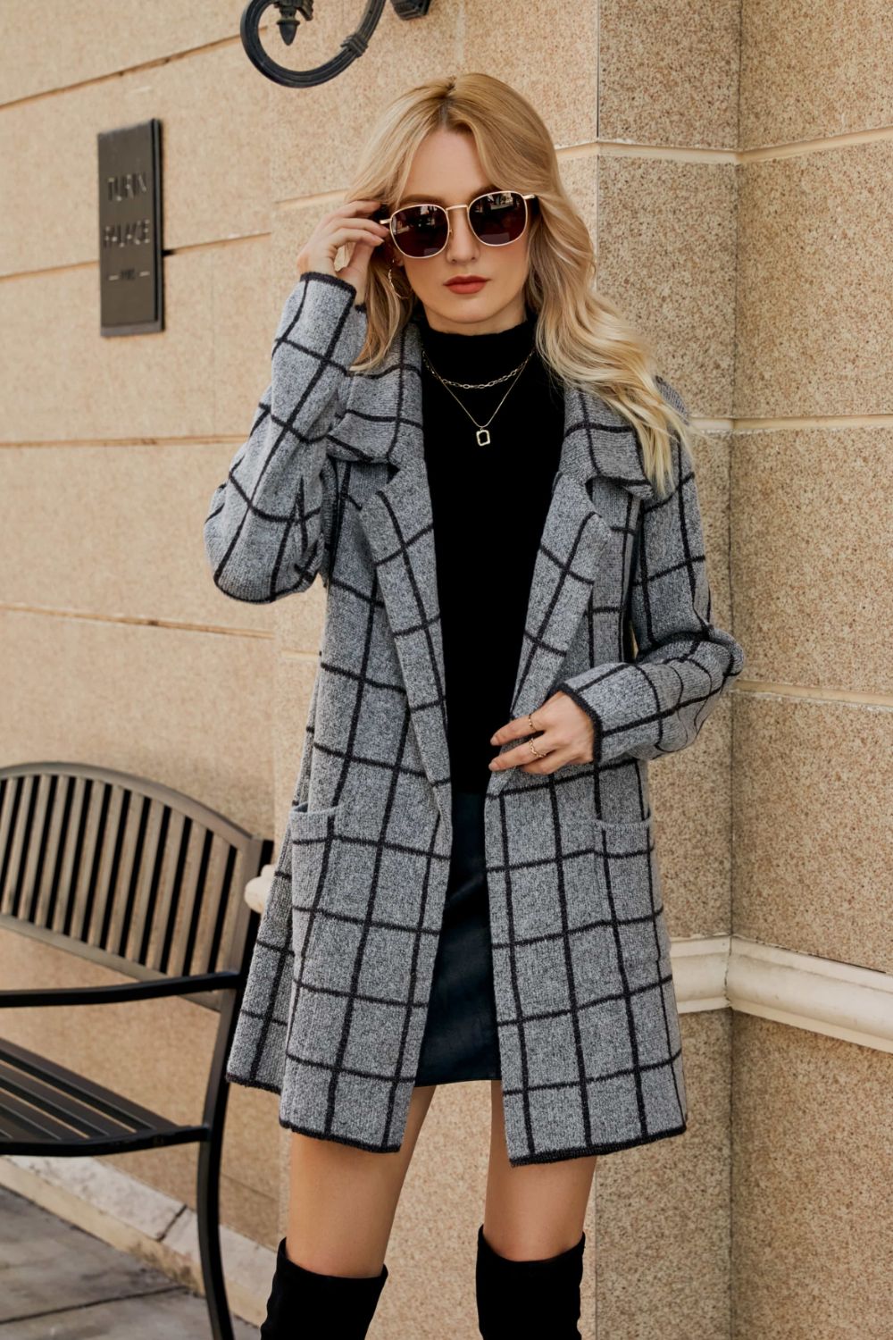 Double Take Printed Open Front Lapel Collar Cardigan with Pockets - Witcheasy