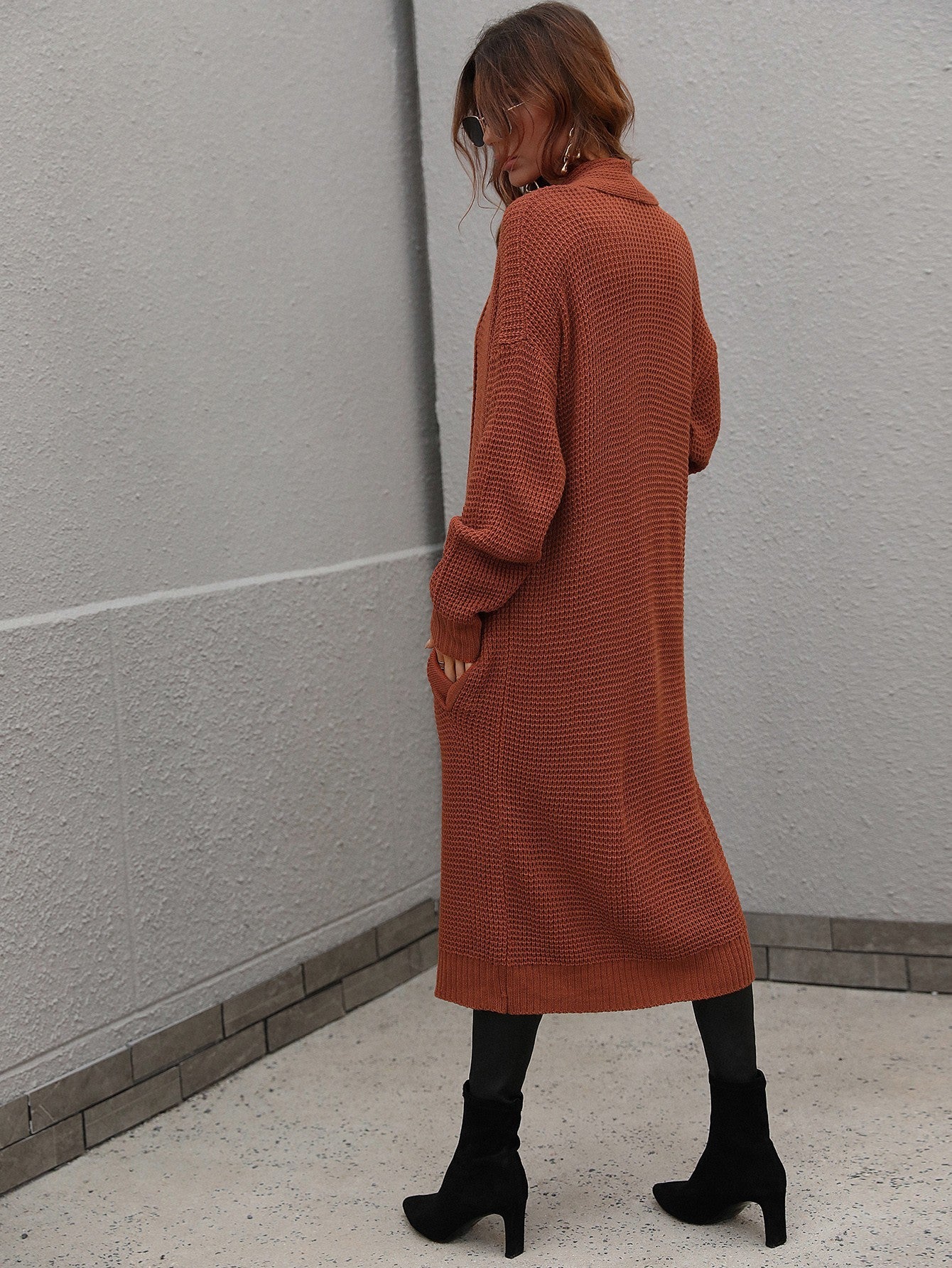 Double Take Waffle Knit Open Front Duster Cardigan With Pockets - Witcheasy