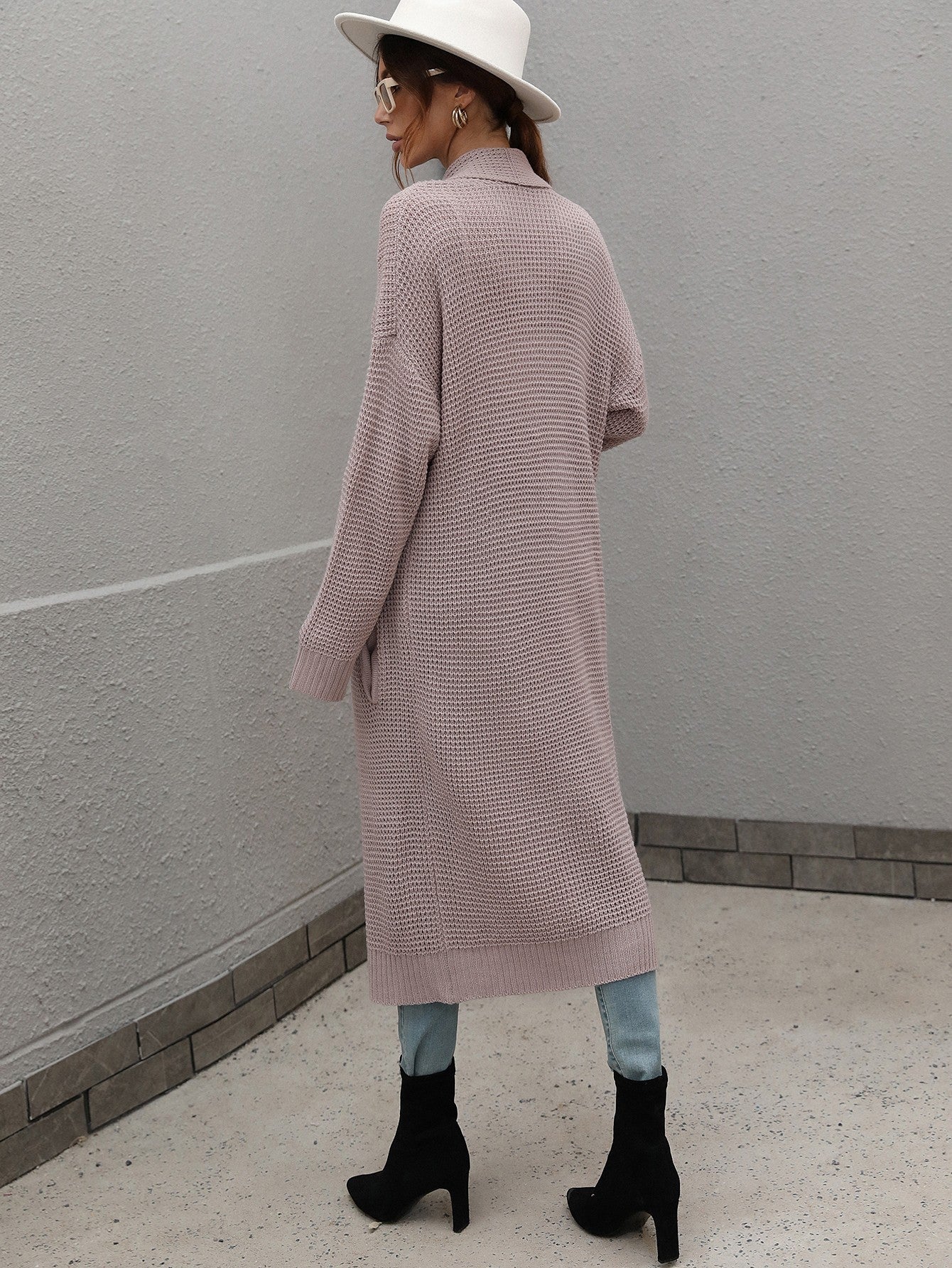 Double Take Waffle Knit Open Front Duster Cardigan With Pockets - Witcheasy