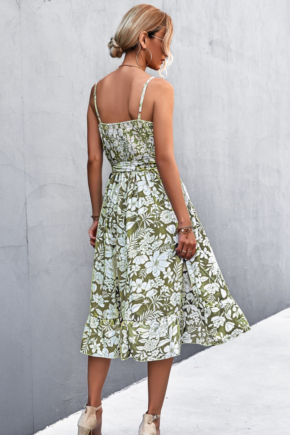 Floral Frill Trim Scoop Neck Spaghetti Strap Dress - Witcheasy