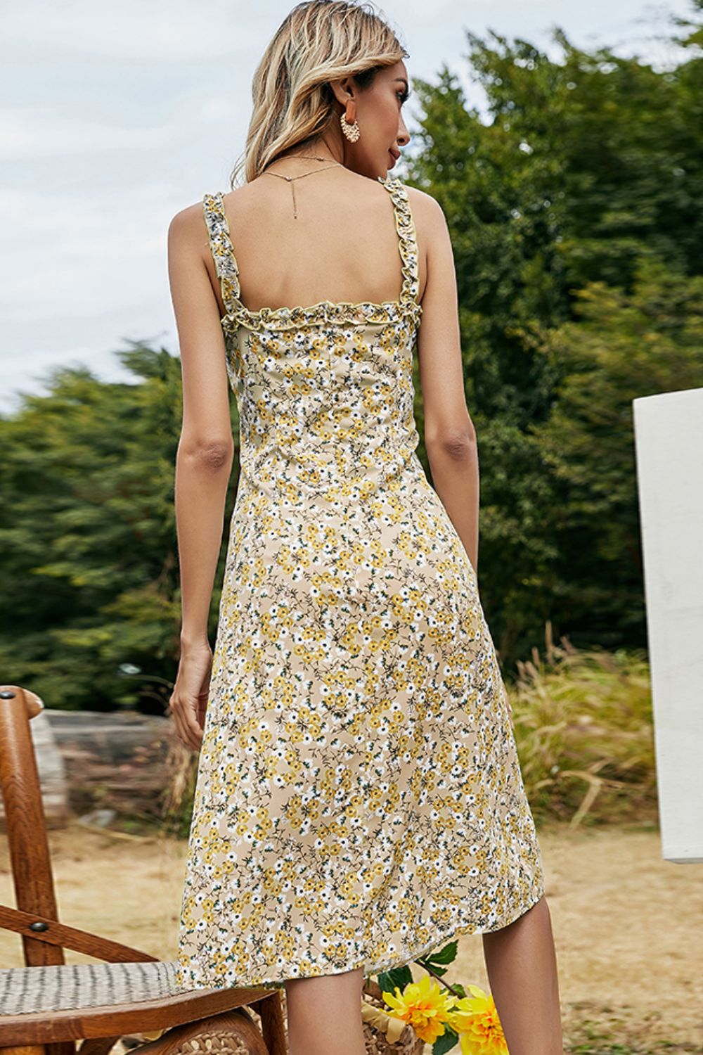 Floral Frill Trim Sleeveless Dress - Witcheasy
