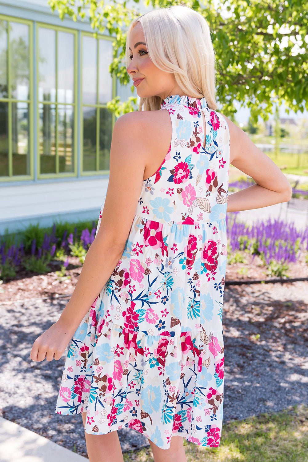 Floral Mock Neck Sleeveless Tiered Dress - Witcheasy