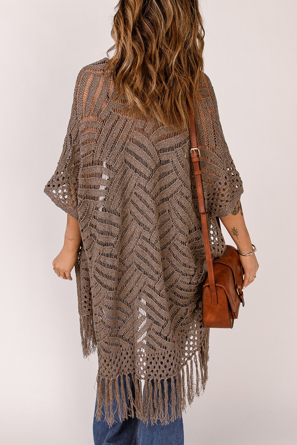 Fringe Hem Slit Open Front Cardigan - Witcheasy