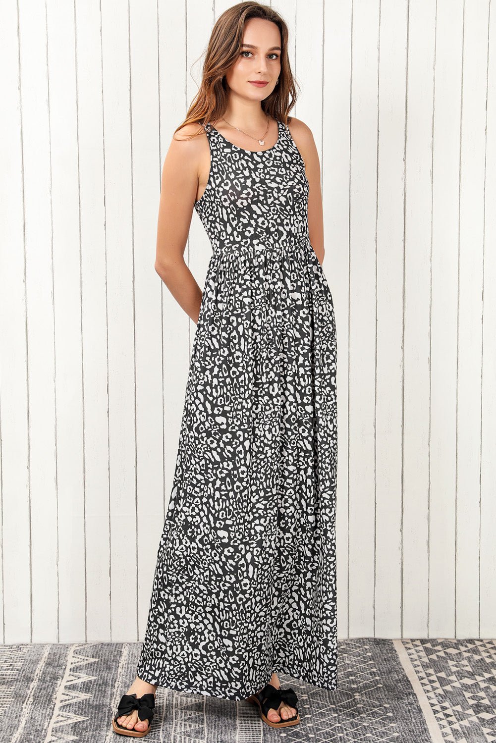 Leopard Round Neck Sleeveless Maxi Dress - Witcheasy