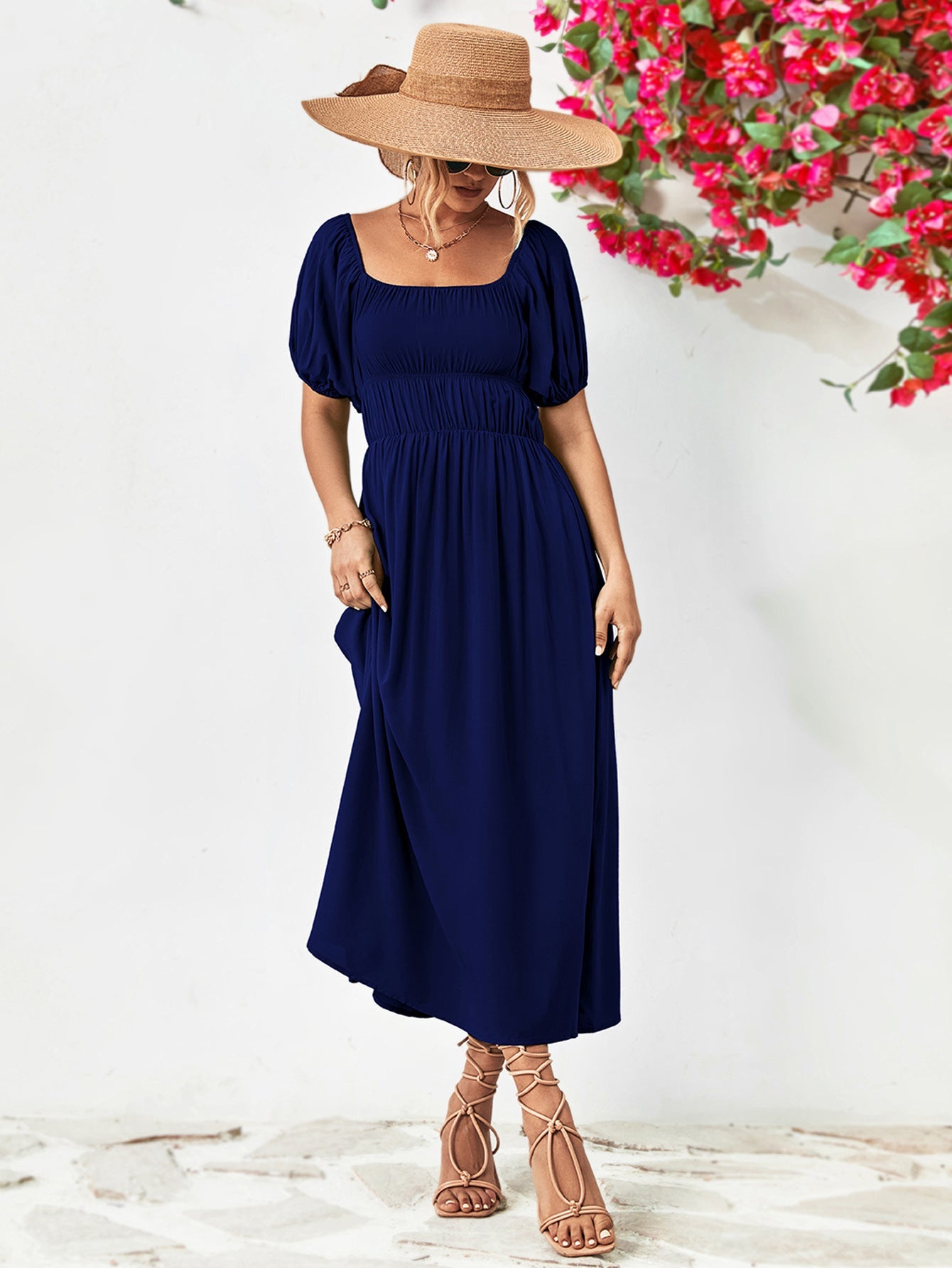 Off-Shoulder Balloon Sleeve Midi Dress - Witcheasy