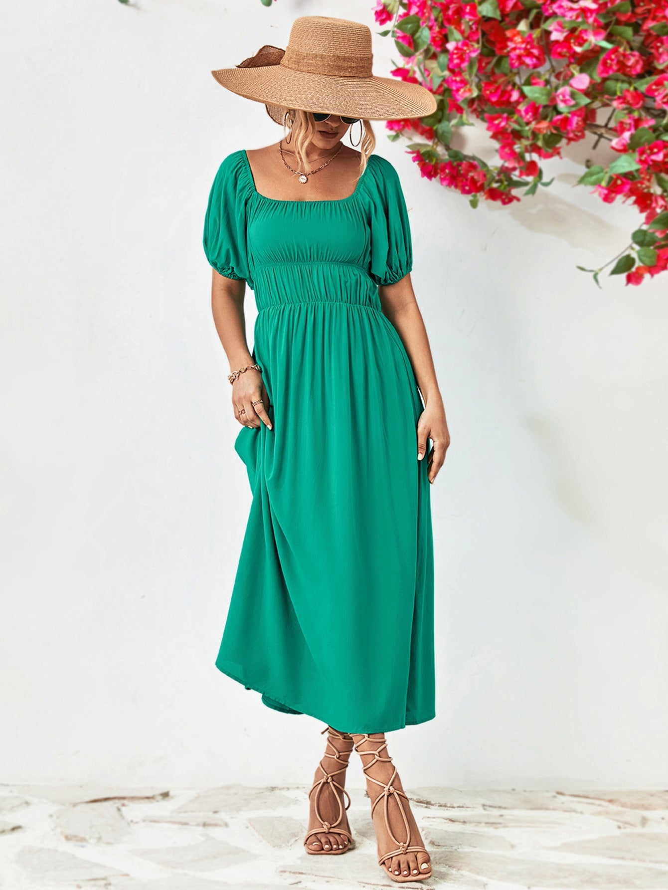 Off-Shoulder Balloon Sleeve Midi Dress - Witcheasy