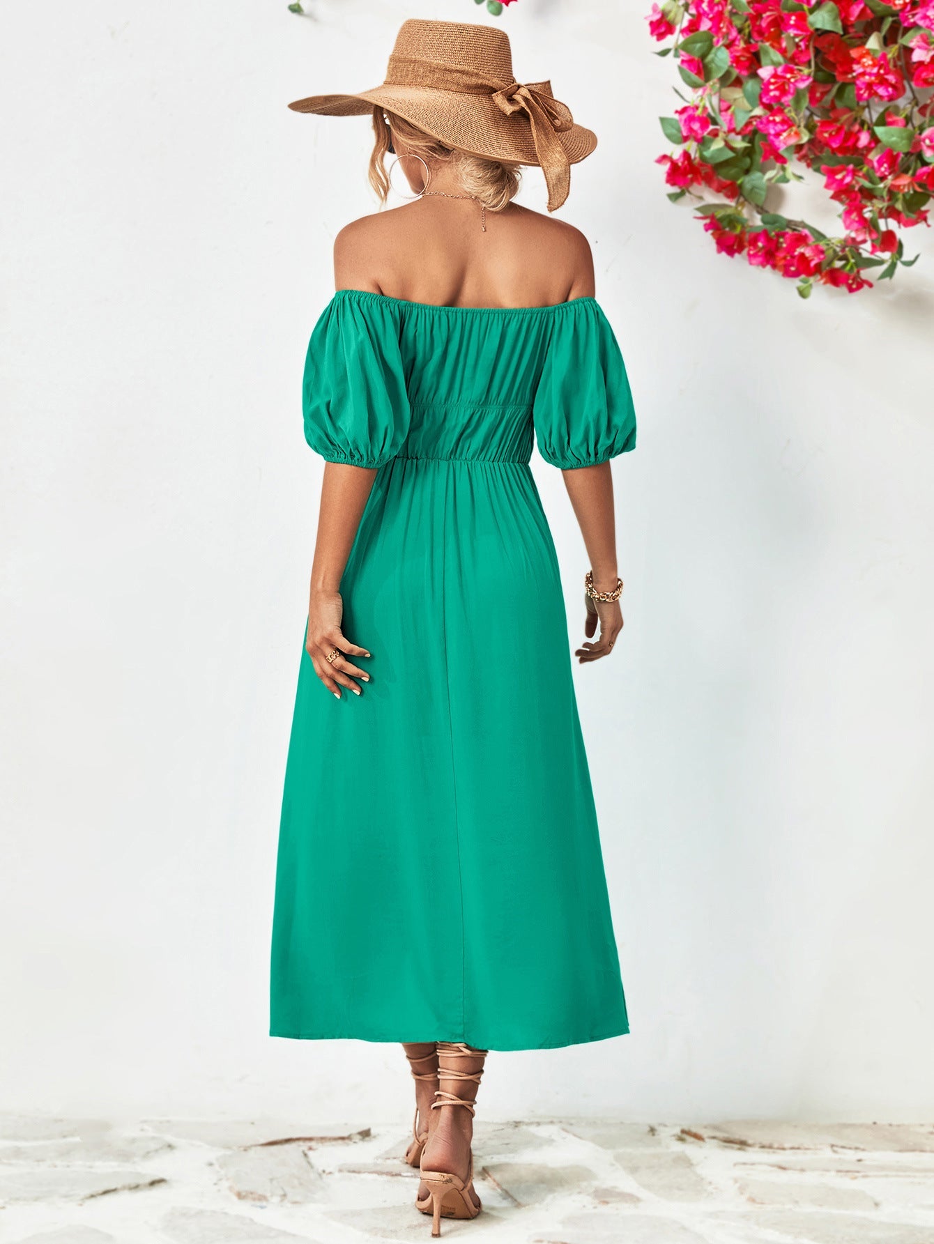 Off-Shoulder Balloon Sleeve Midi Dress - Witcheasy