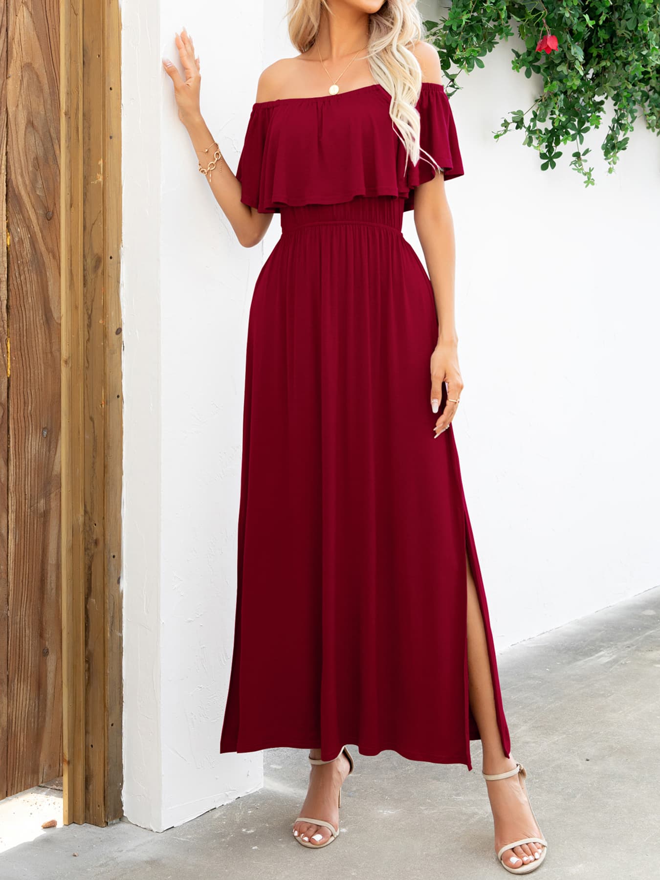 Off-Shoulder Slit Maxi Dress - Witcheasy
