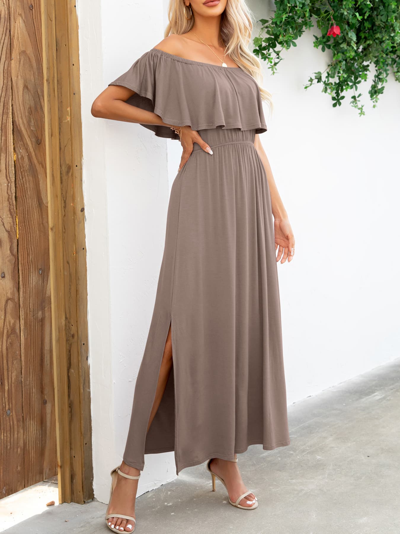 Off-Shoulder Slit Maxi Dress - Witcheasy