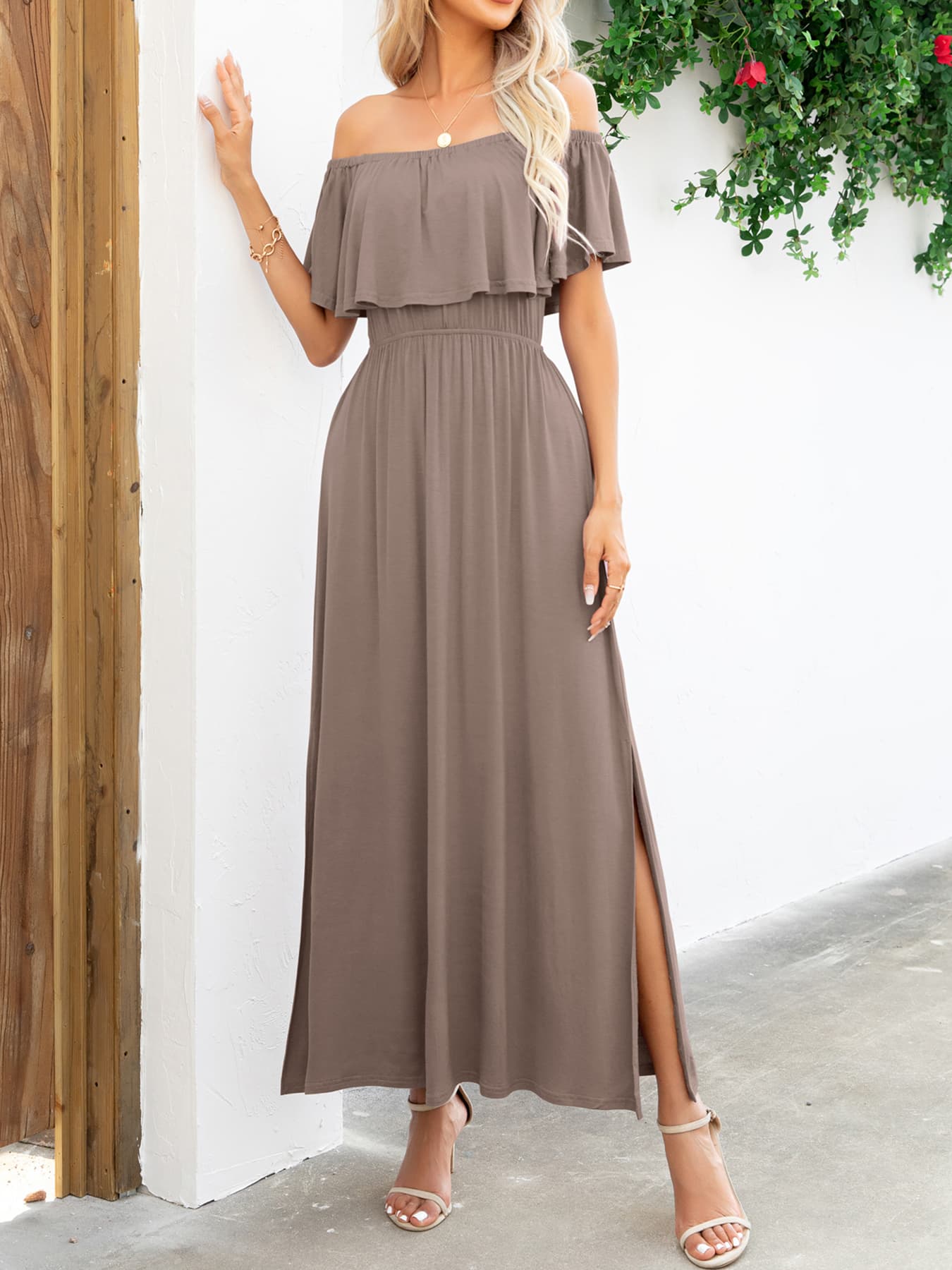 Off-Shoulder Slit Maxi Dress - Witcheasy