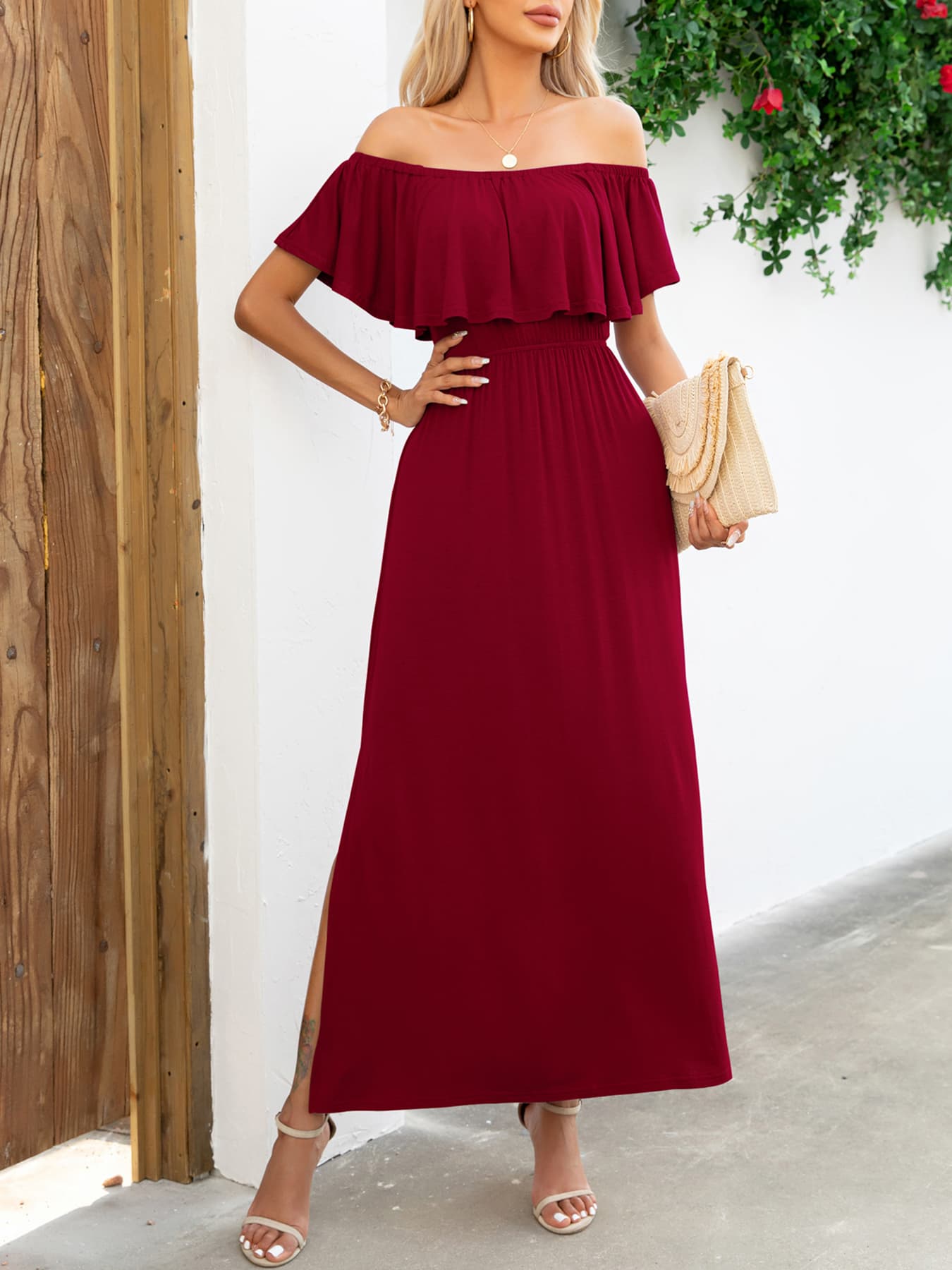 Off-Shoulder Slit Maxi Dress - Witcheasy