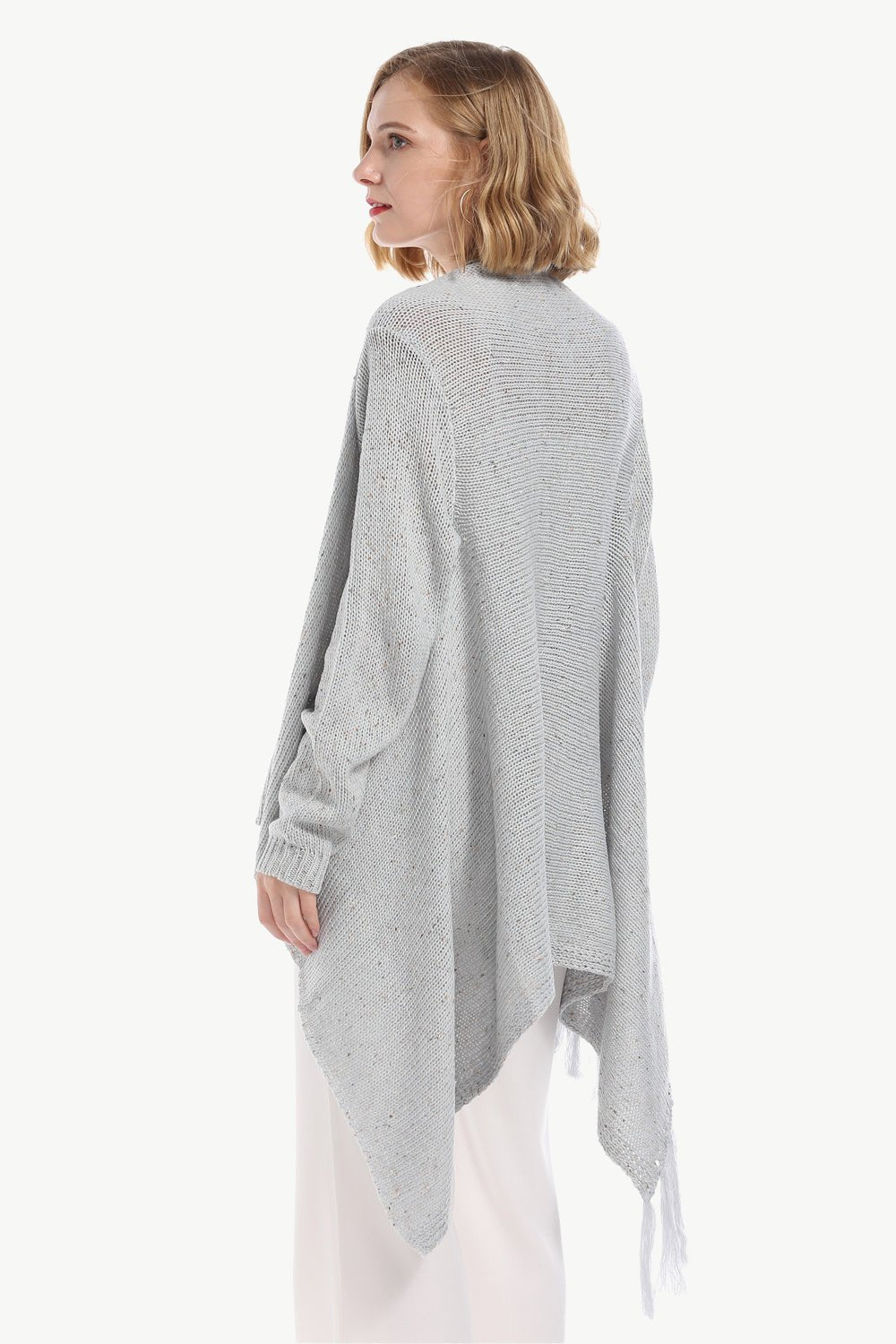 One-Button Tassel Tie Asymmetrical Hem Cardigan - Witcheasy