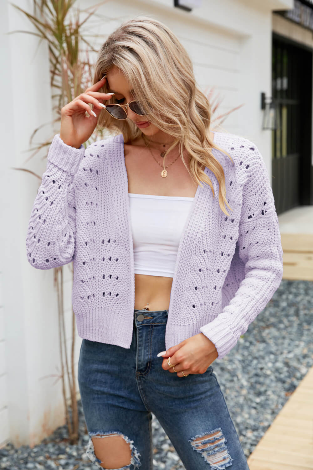 Open Front Cuffed Cropped Cardigan - Witcheasy