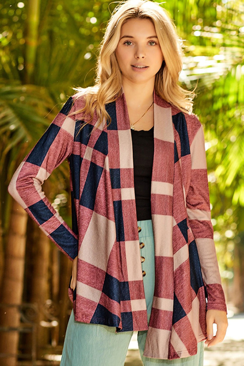 Plaid Open Front Cardigan - Witcheasy