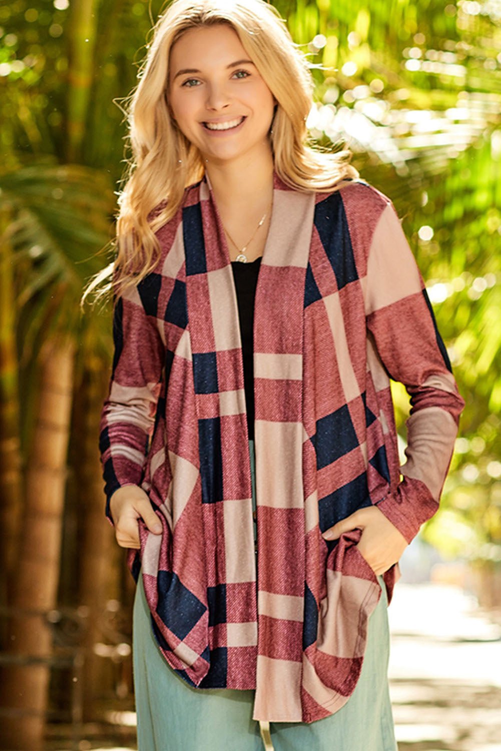 Plaid Open Front Cardigan - Witcheasy