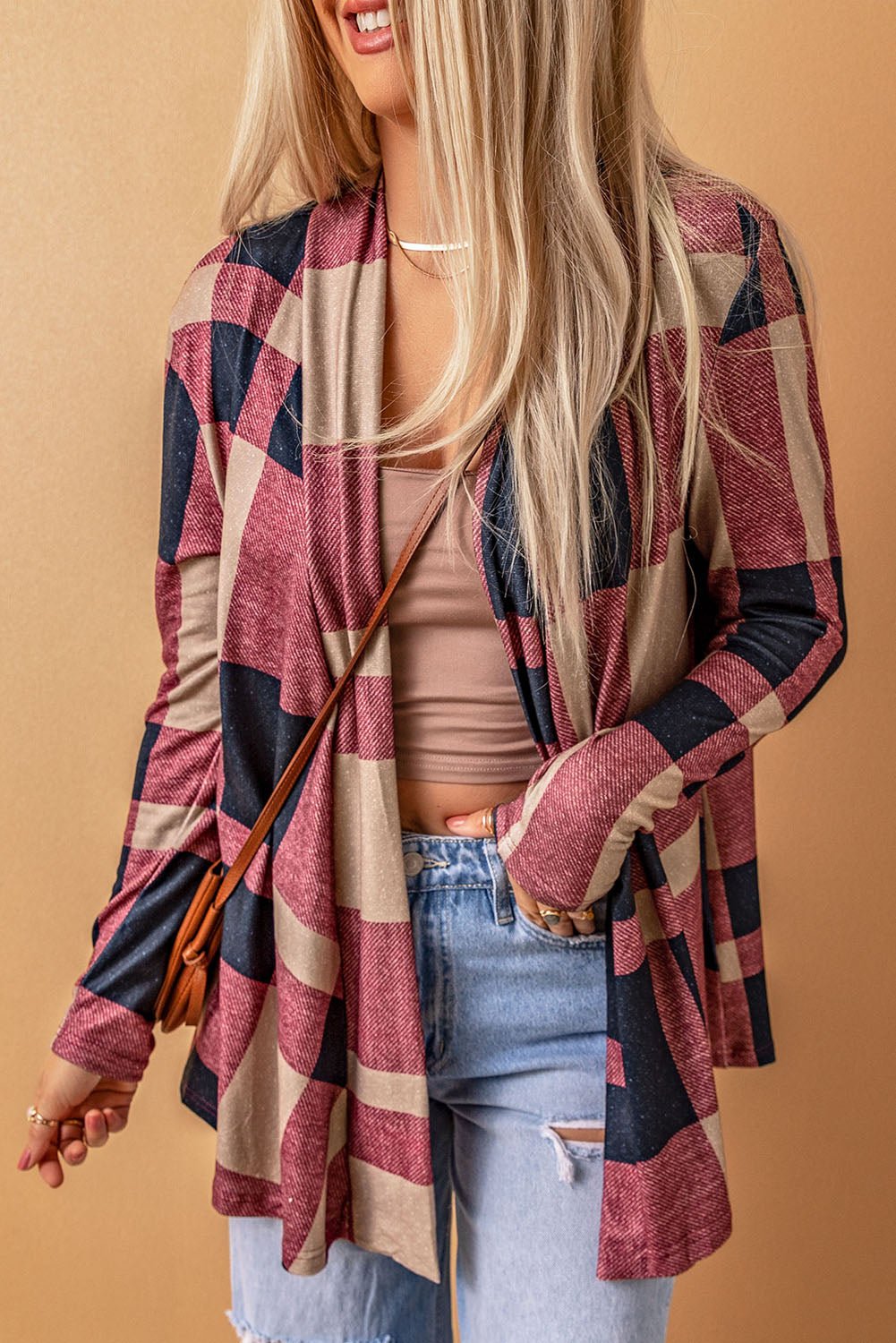 Plaid Open Front Cardigan - Witcheasy