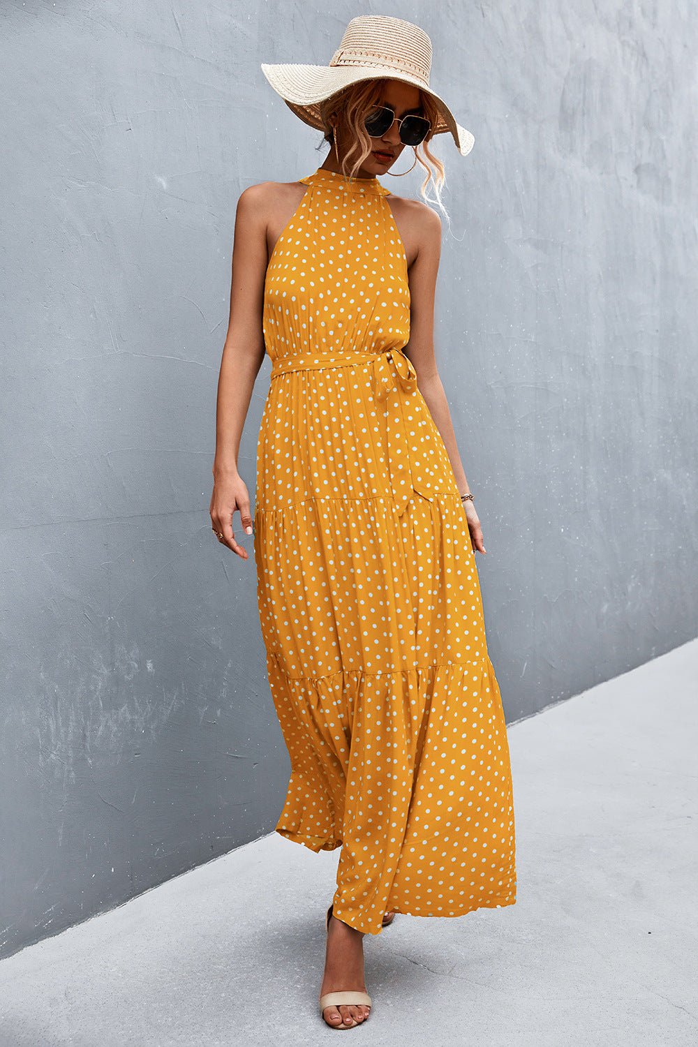 Printed Sleeveless Tie Waist Maxi Dress - Witcheasy
