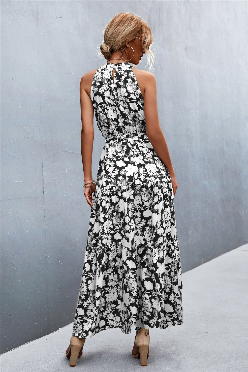 Printed Sleeveless Tie Waist Maxi Dress - Witcheasy