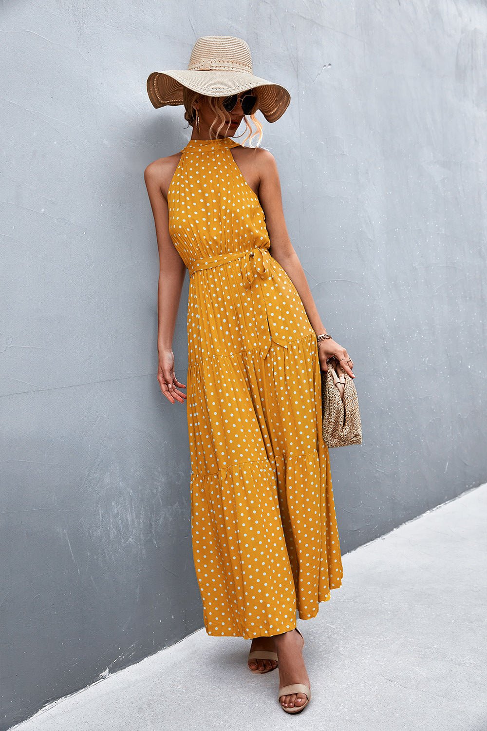 Printed Sleeveless Tie Waist Maxi Dress - Witcheasy