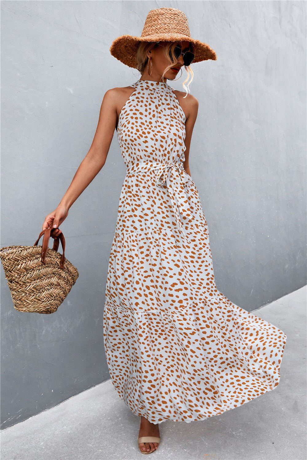 Printed Sleeveless Tie Waist Maxi Dress - Witcheasy