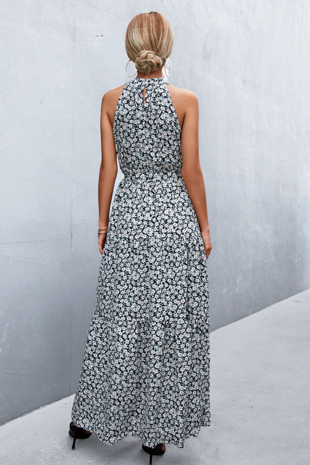 Printed Sleeveless Tie Waist Maxi Dress - Witcheasy