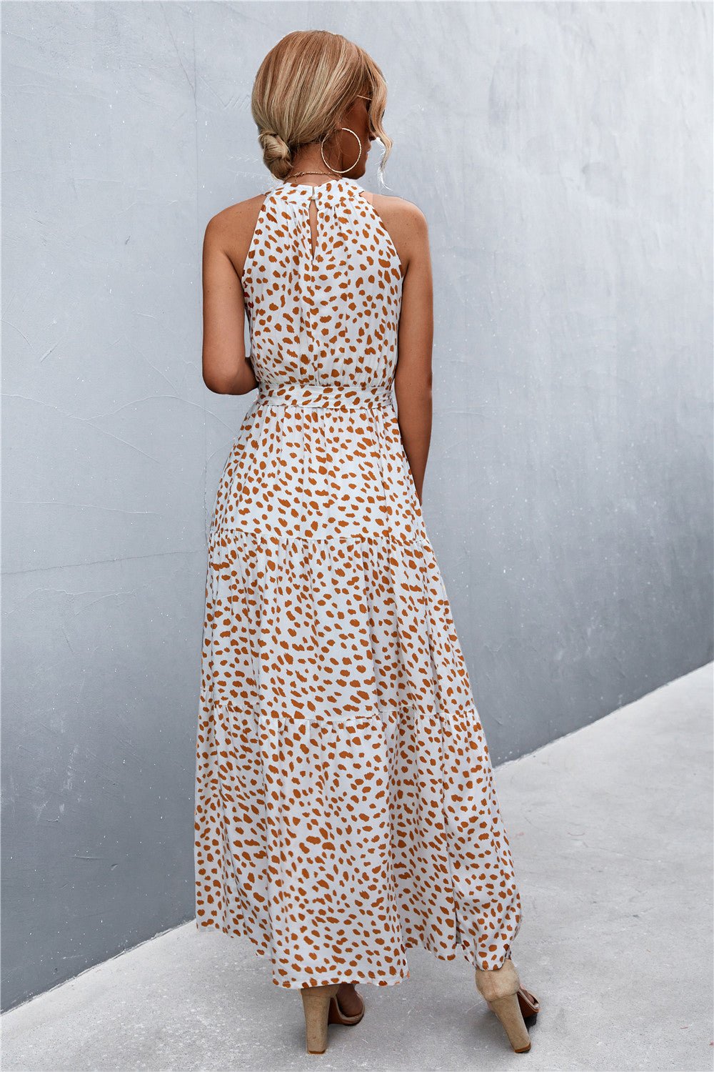 Printed Sleeveless Tie Waist Maxi Dress - Witcheasy