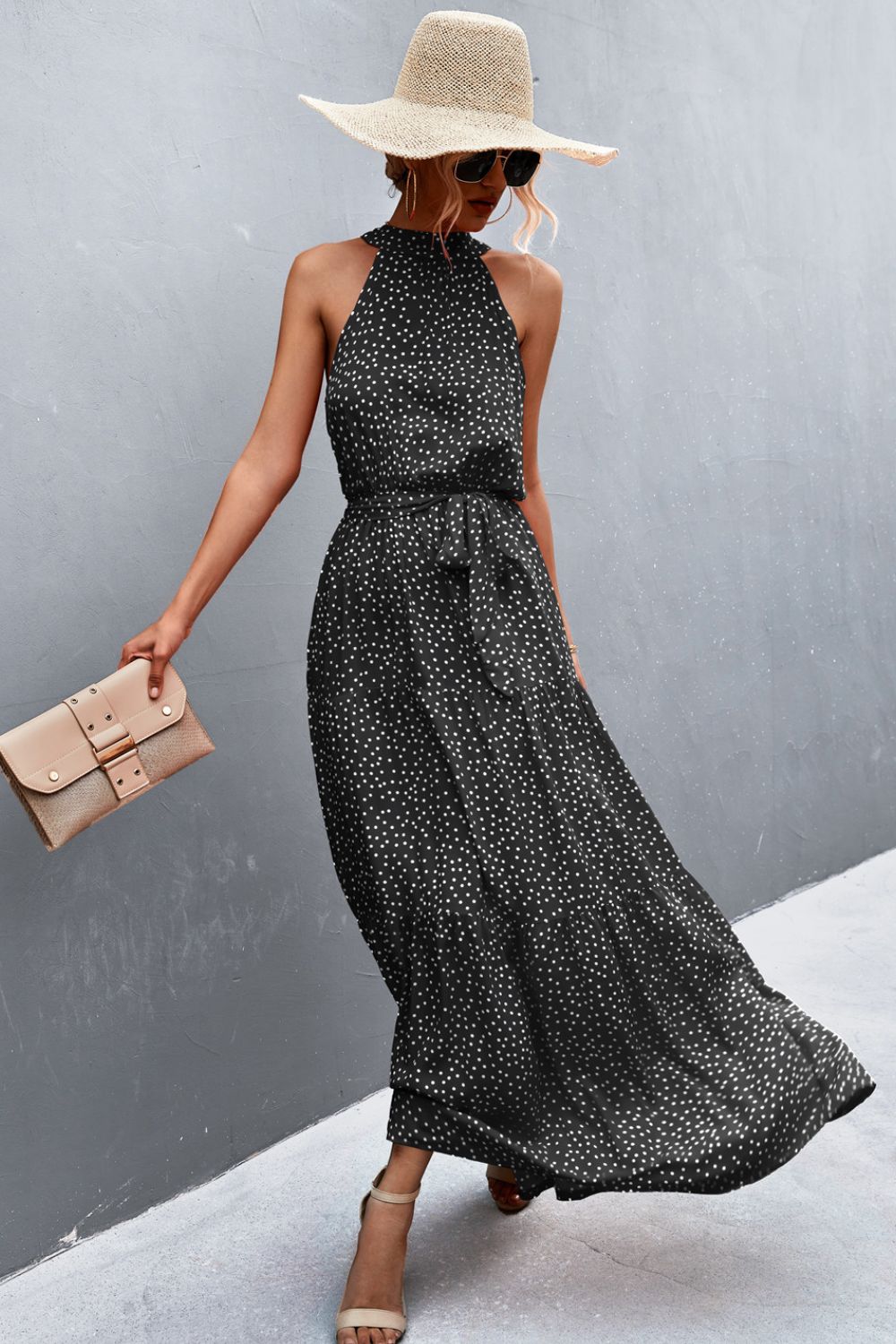 Printed Sleeveless Tie Waist Maxi Dress - Witcheasy