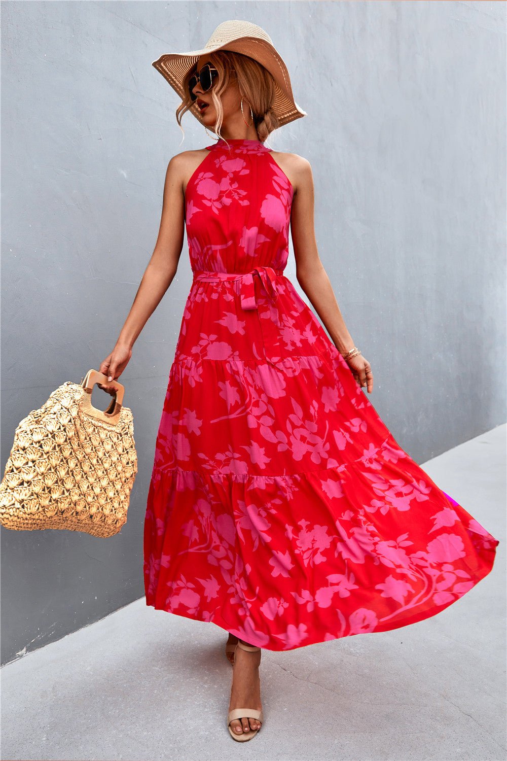 Printed Sleeveless Tie Waist Maxi Dress - Witcheasy
