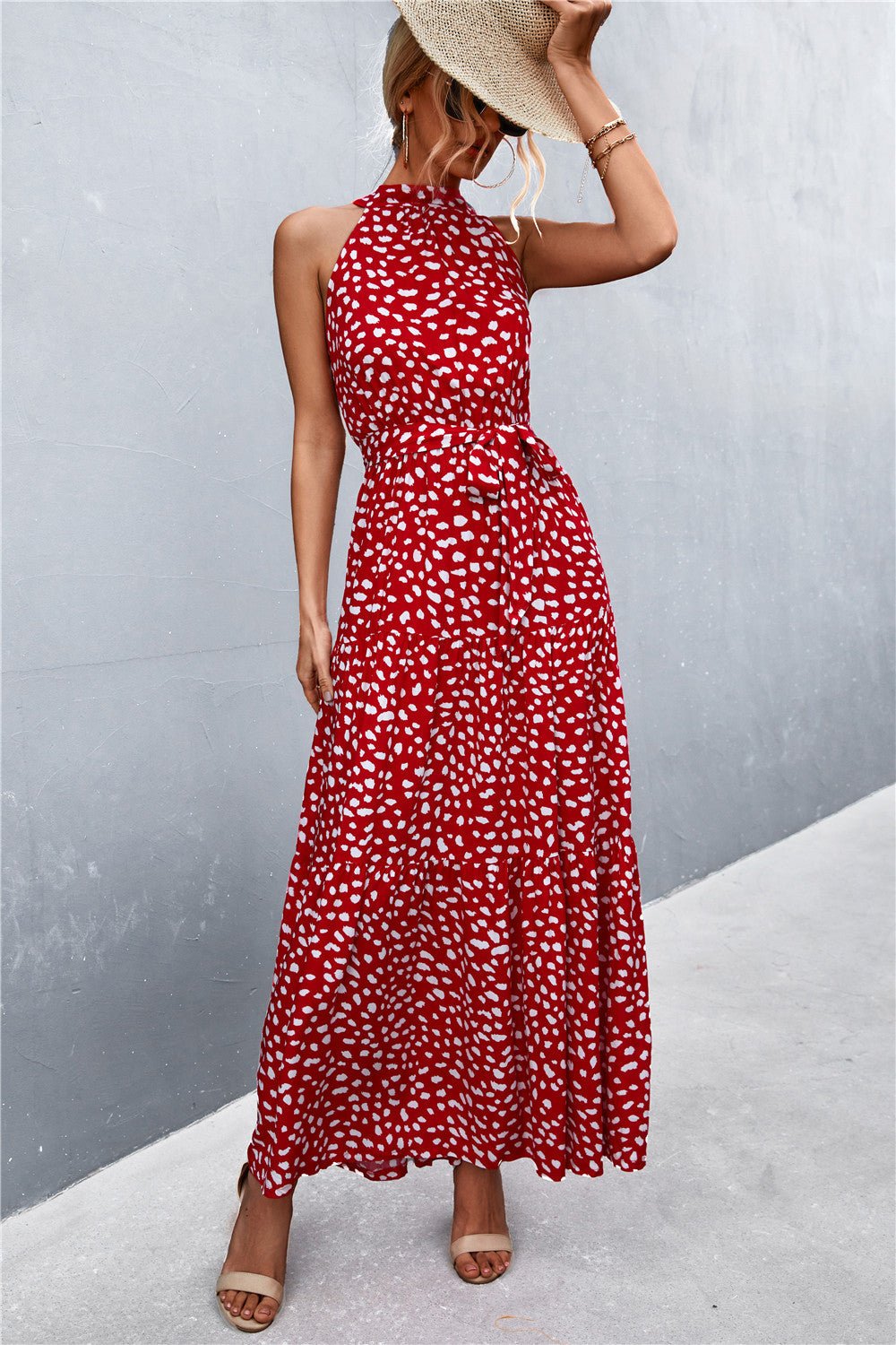 Printed Sleeveless Tie Waist Maxi Dress - Witcheasy