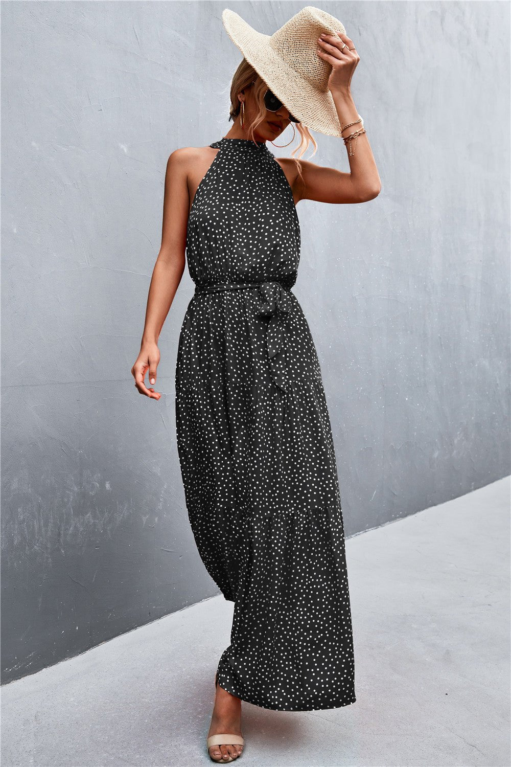 Printed Sleeveless Tie Waist Maxi Dress - Witcheasy