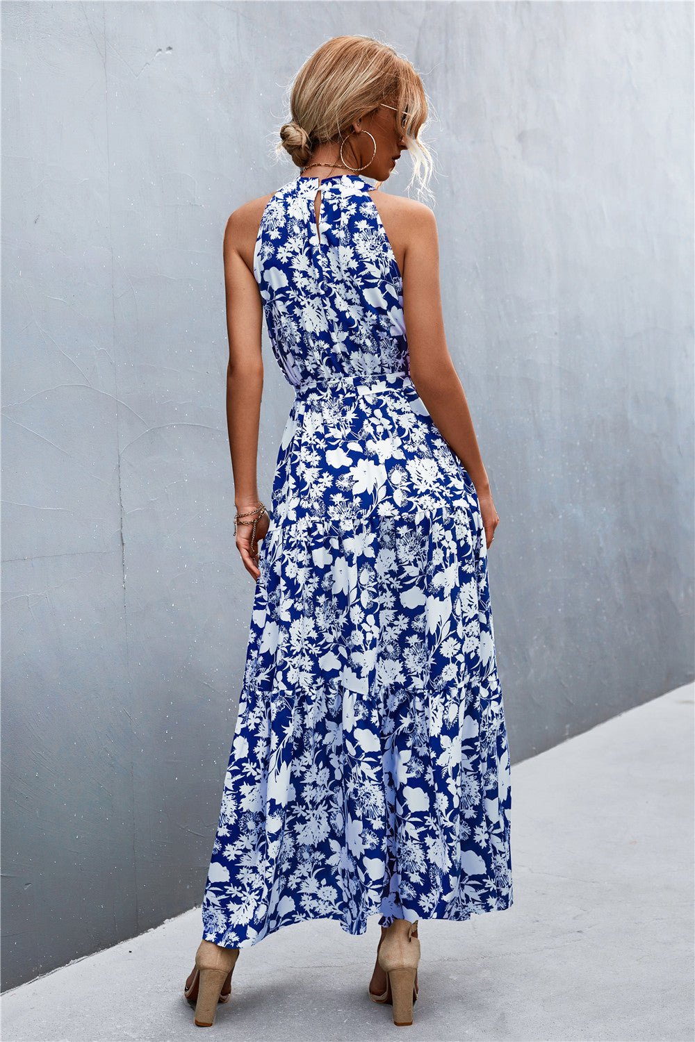 Printed Sleeveless Tie Waist Maxi Dress - Witcheasy