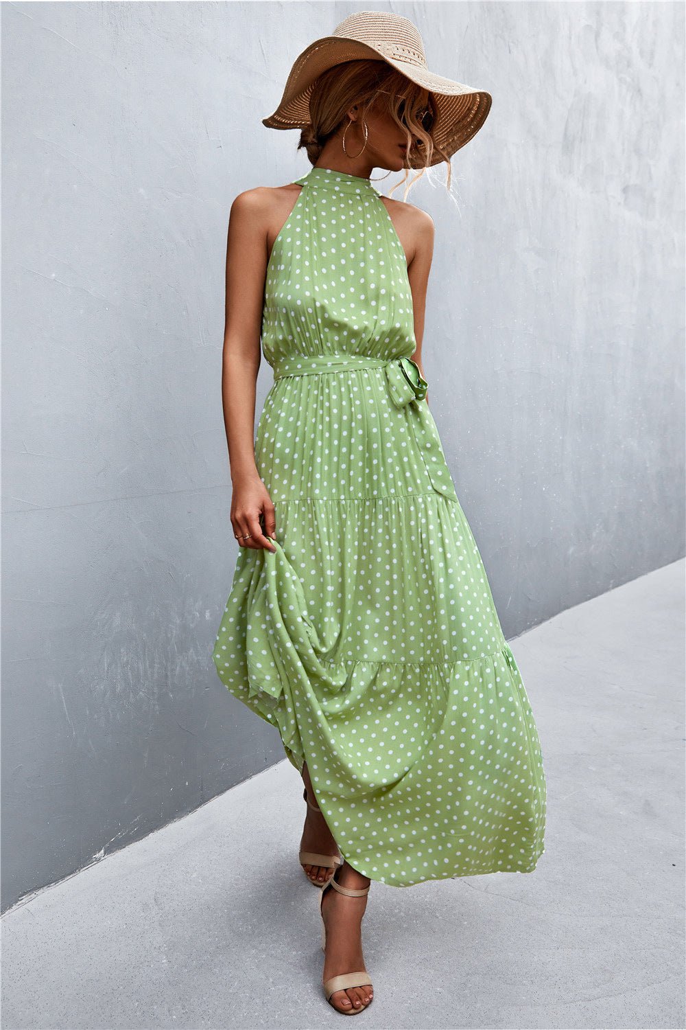 Printed Sleeveless Tie Waist Maxi Dress - Witcheasy
