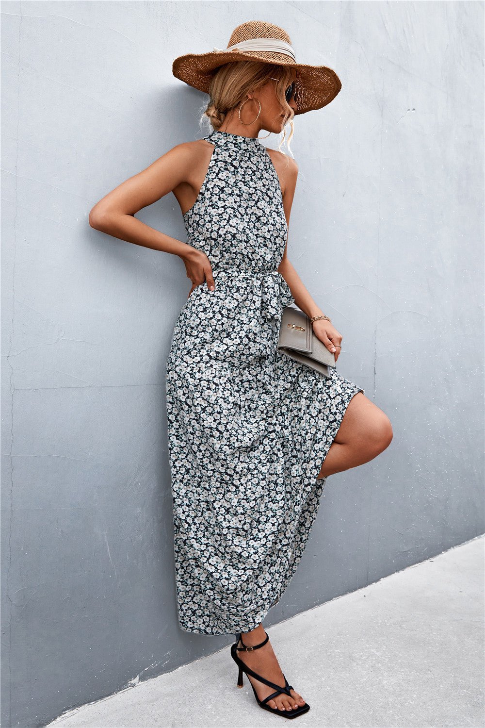 Printed Sleeveless Tie Waist Maxi Dress - Witcheasy