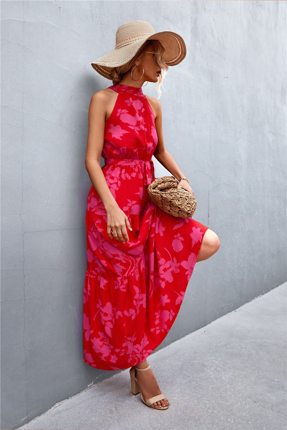 Printed Sleeveless Tie Waist Maxi Dress - Witcheasy